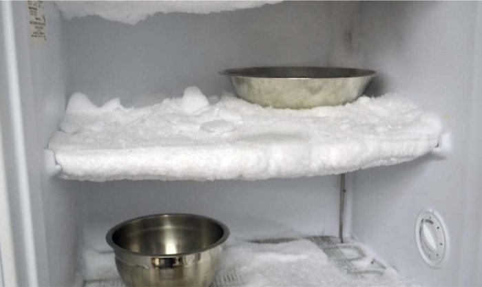 Ice in the refrigerator.