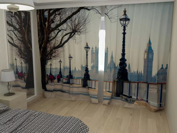 It is fashionable to use 3D curtains with the image of calm landscapes and animals.