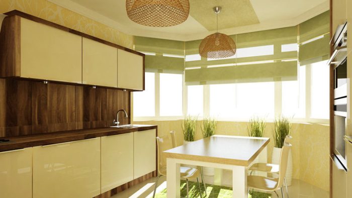 Kitchen with bay window.