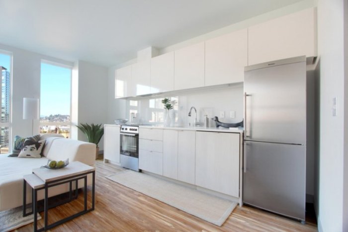 Fridge in the linear kitchen.