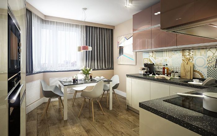 kitchen with bay window decoration.