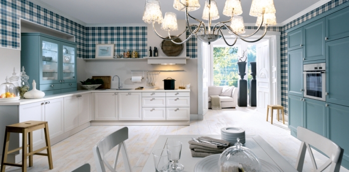 Kitchen-living room with bay window.