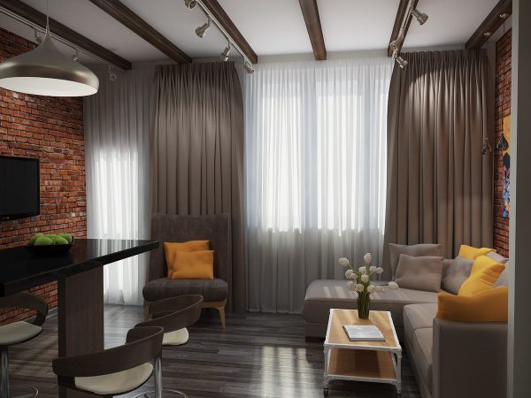 Brown curtains are able to update the room, add exoticism and restraint.