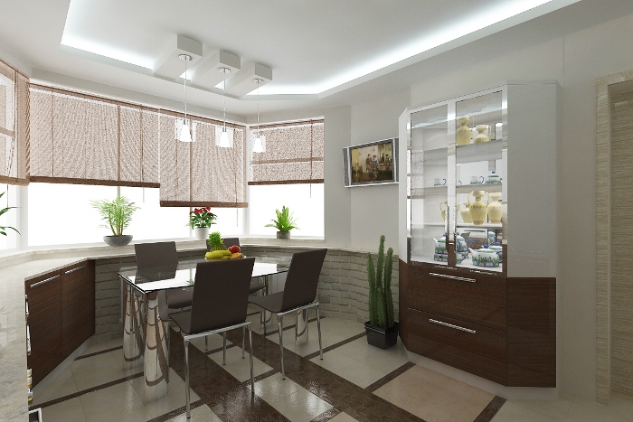 kitchen with bay window.