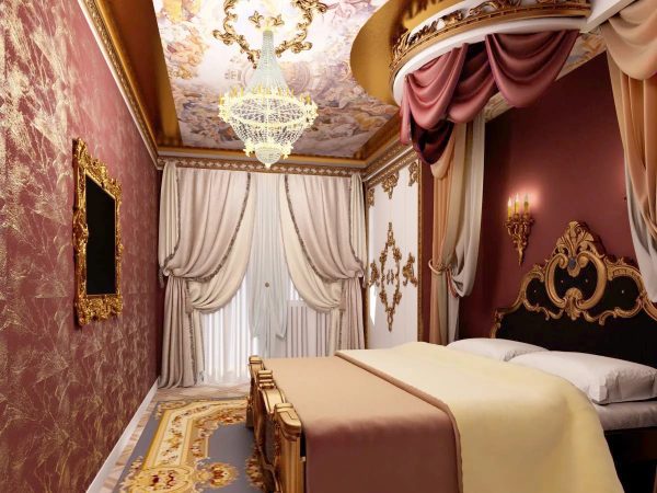 Baroque style is distinguished by special luxury and gold trim. French curtains made of satin, silk or taffeta are ideal in this case.