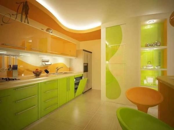 Bright, sharply contrasting tones remove blur from the interior, creating a dynamic design, emphasizing the main color.